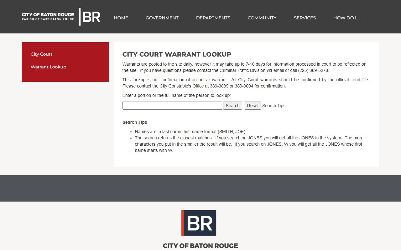 Baton Rouge criminal history records warrant lookup