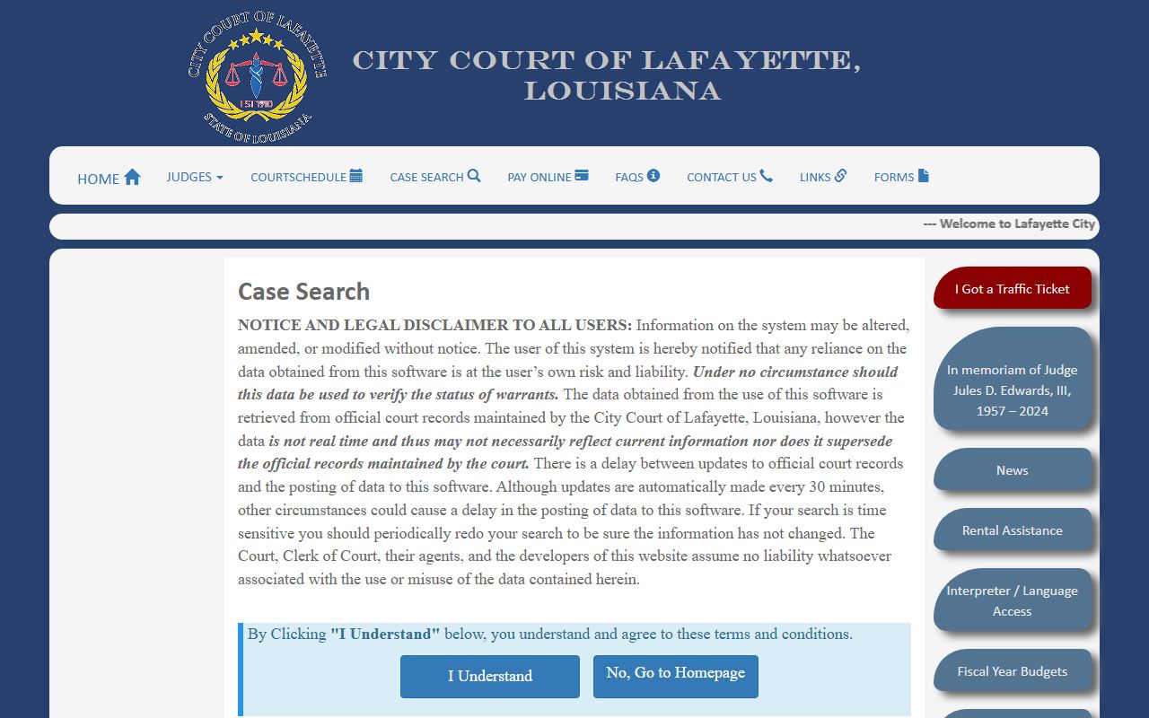 Lafayette criminal history records city court case search tool
