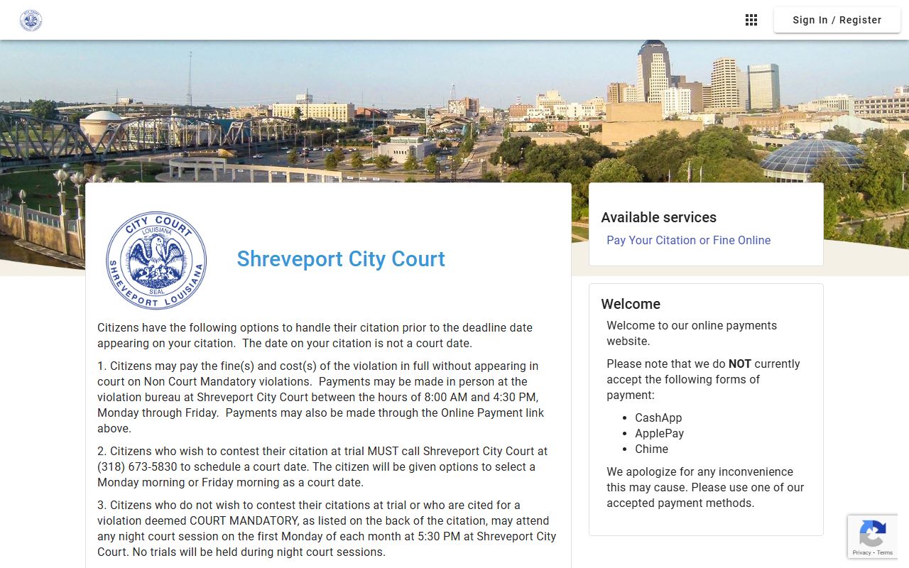 Shreveport criminal history records city court online payment portal