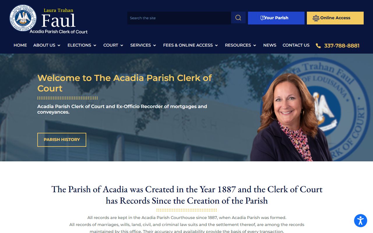 Acadia Parish criminal history records clerk of court website