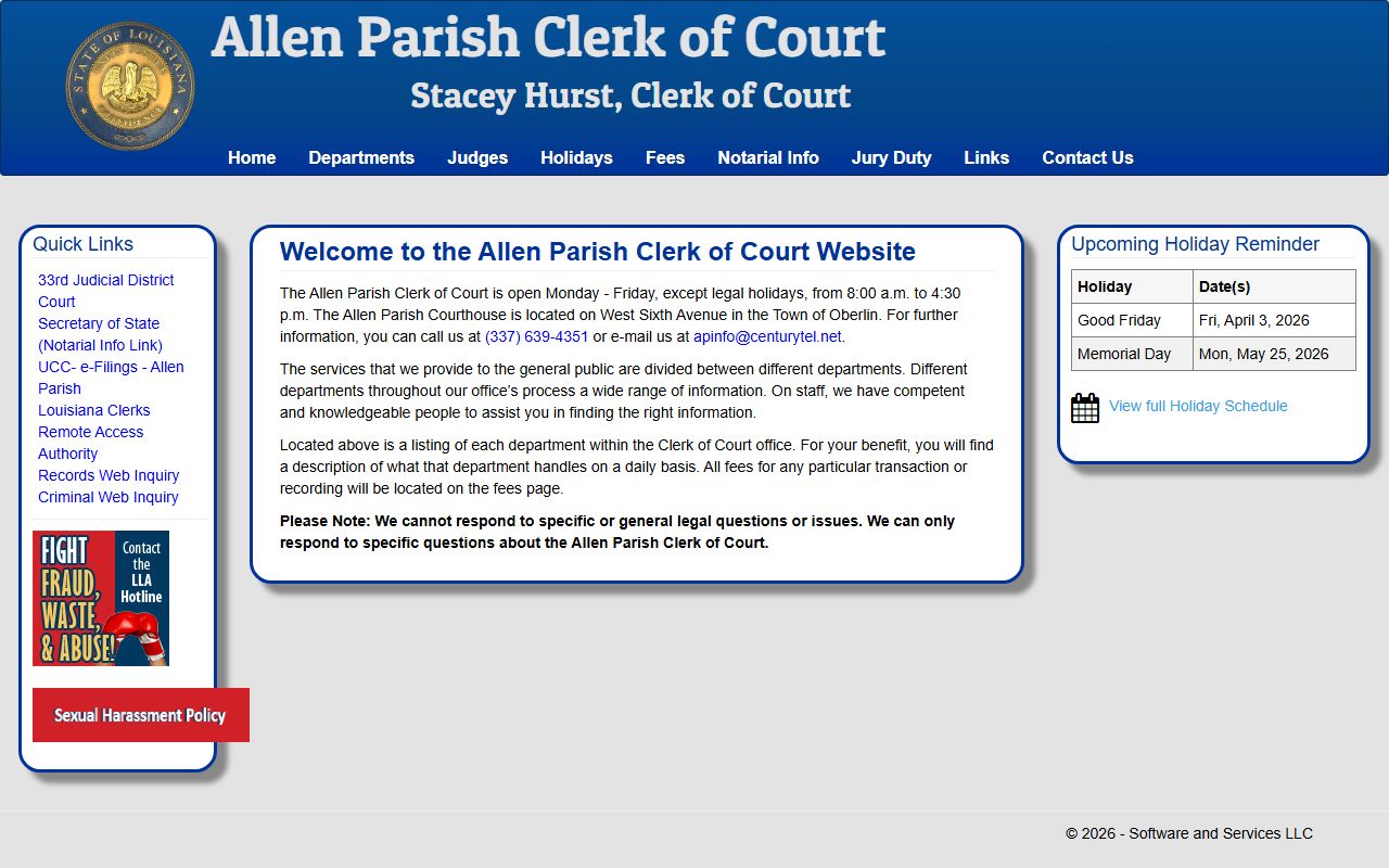 Allen Parish criminal history records clerk of court