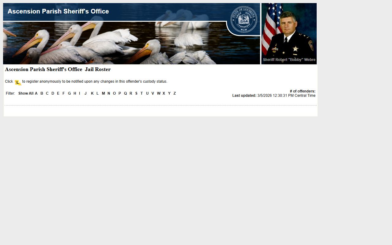 Ascension Parish criminal history records inmate roster