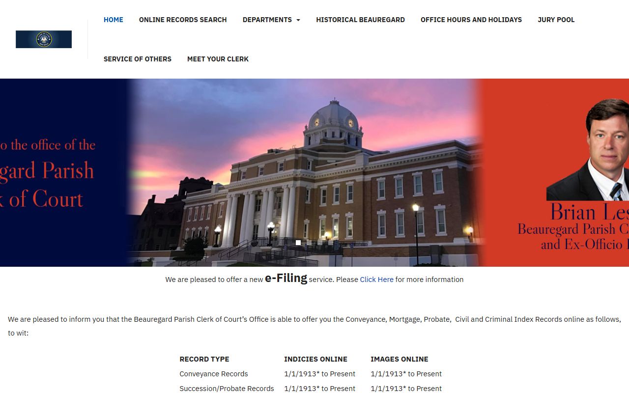 Beauregard Parish Clerk of Court criminal history records website