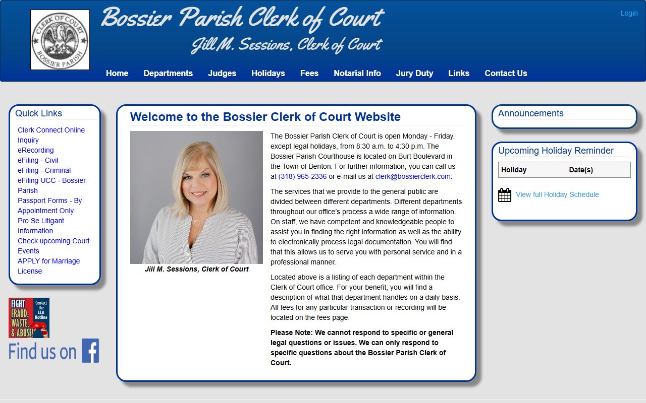 Bossier Parish Clerk of Court criminal history records website
