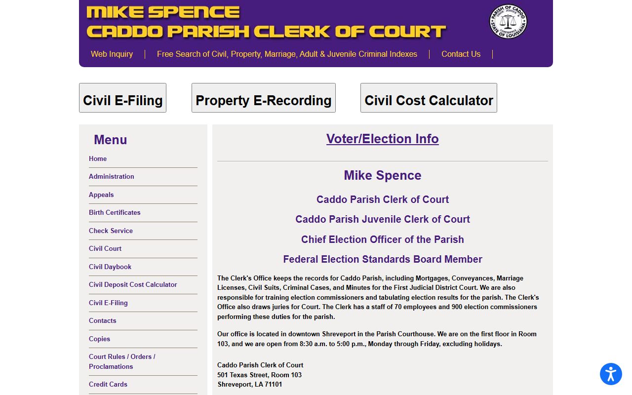 Caddo Parish criminal history records Clerk of Court website