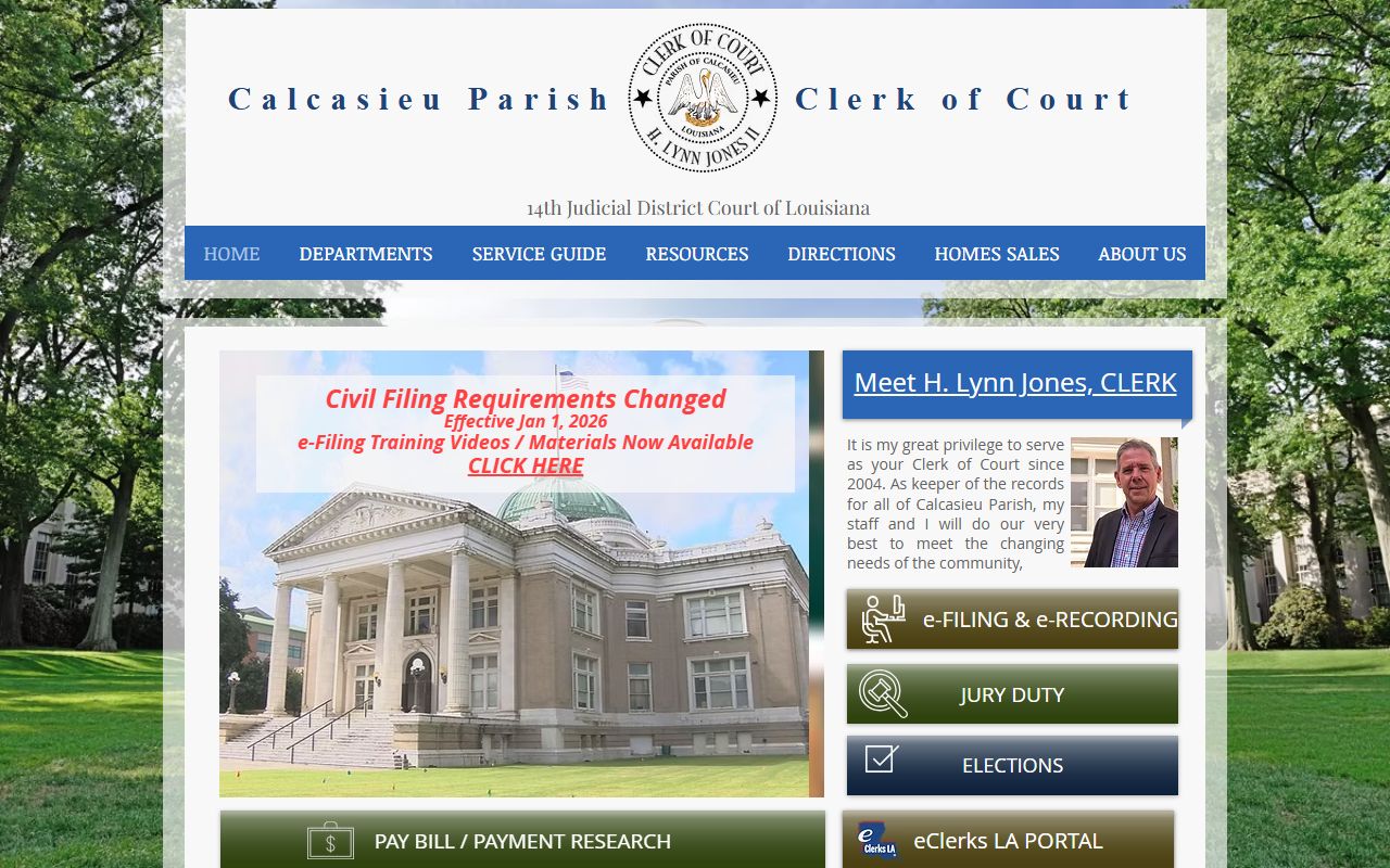 Calcasieu Parish criminal history records Clerk of Court website