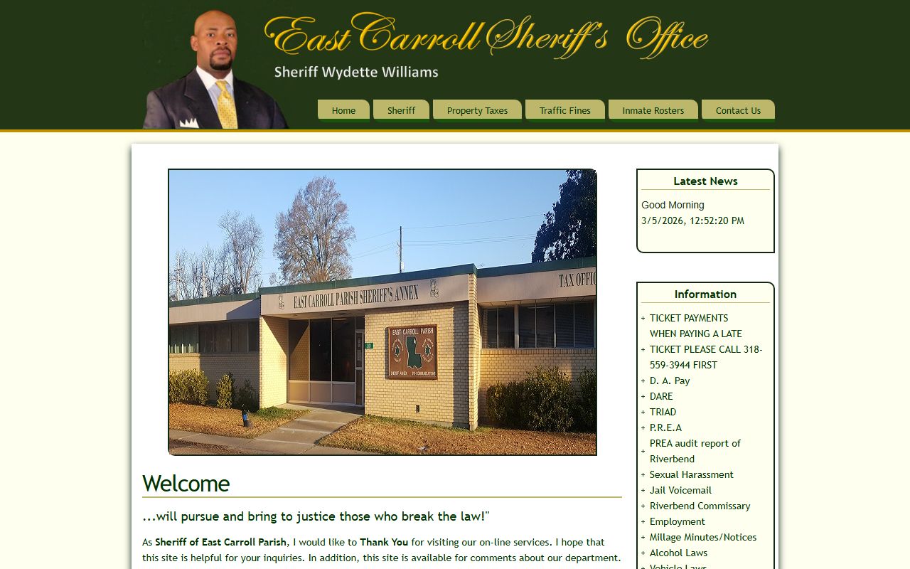 East Carroll Parish Sheriff's Office website for criminal history records