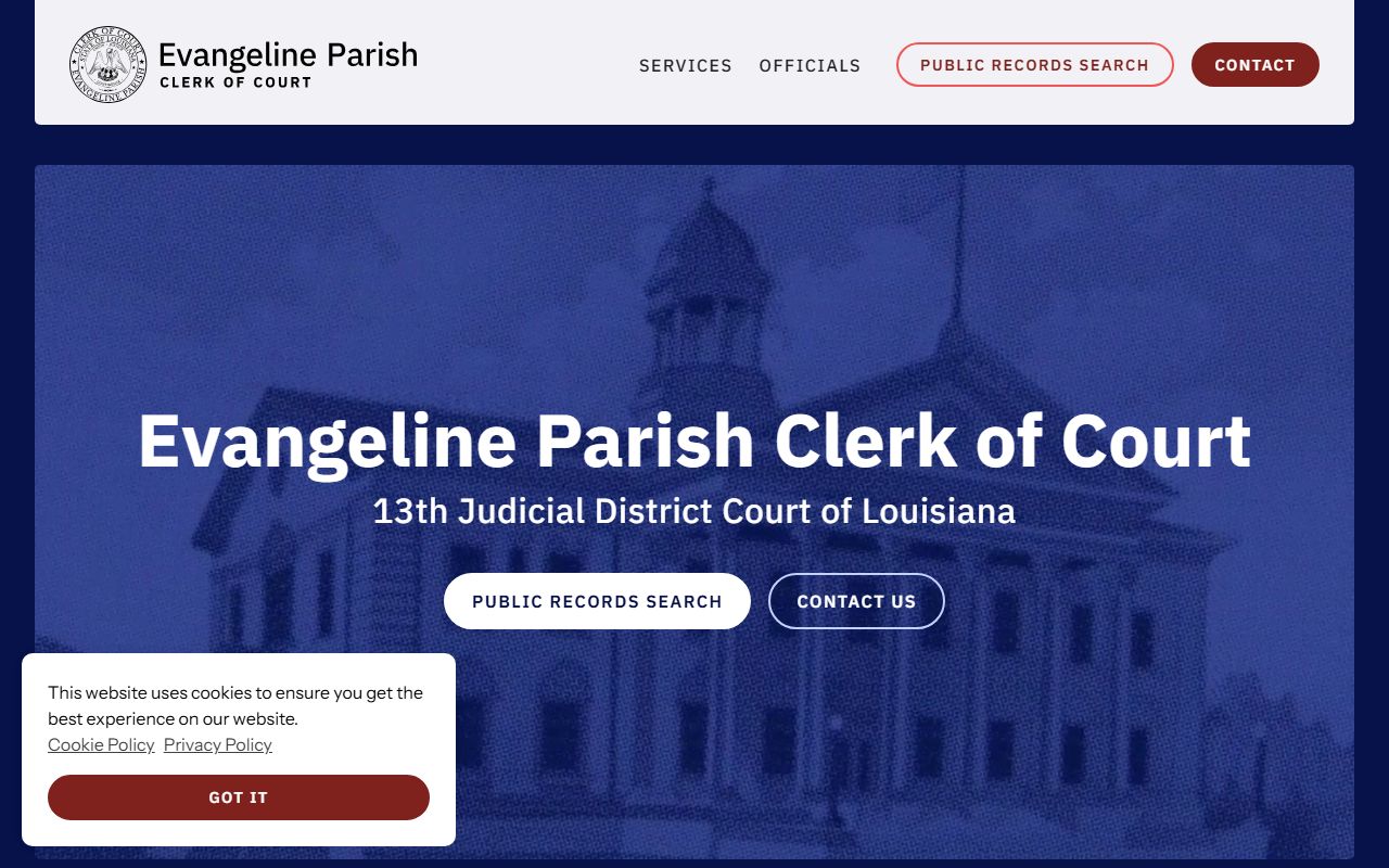 Evangeline Parish criminal history records clerk of court website