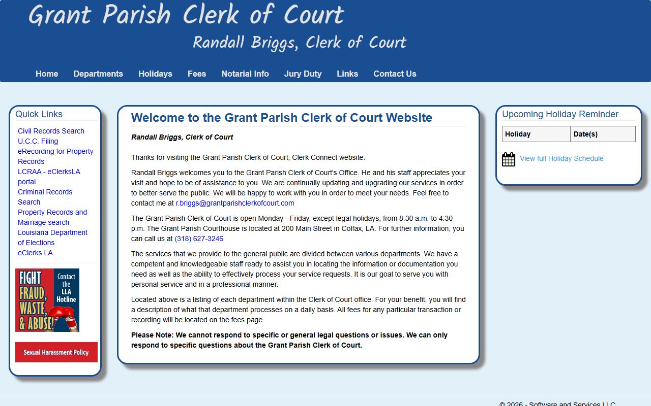 Grant Parish criminal history records clerk of court website