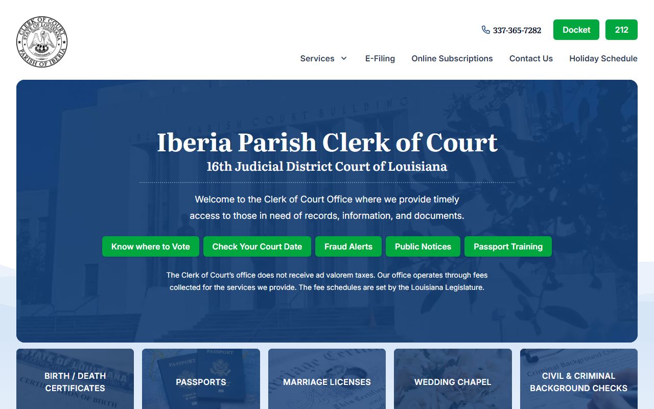 Iberia Parish criminal history records clerk of court