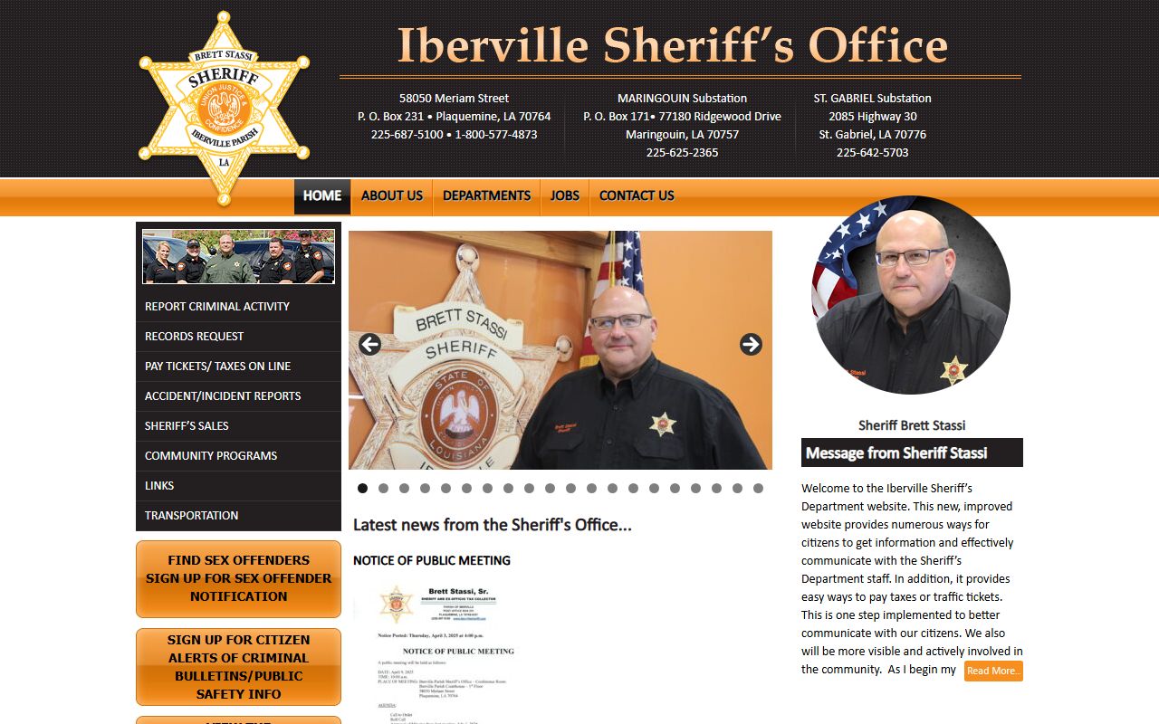 Iberville Parish criminal history records sheriff's office website