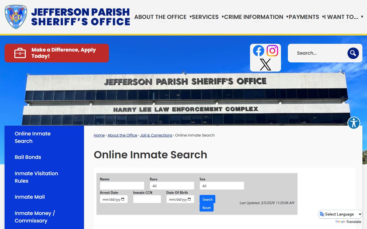 Jefferson Parish criminal history records inmate search