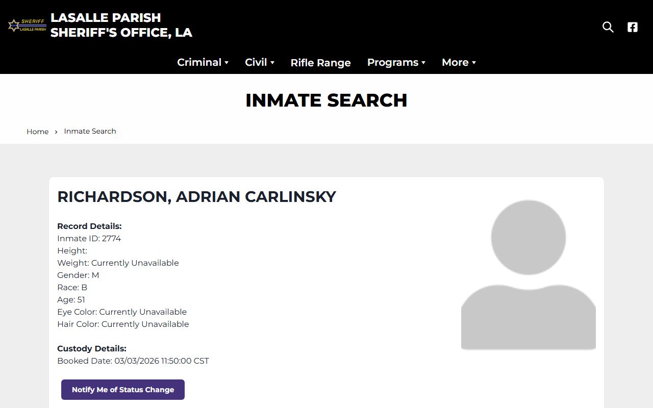 LaSalle Parish criminal history records inmate search tool