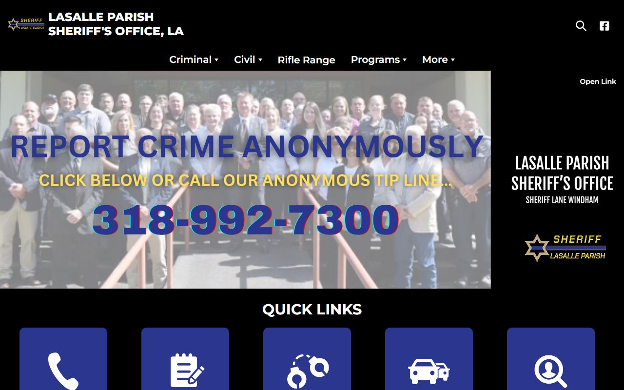 LaSalle Parish criminal history records sheriff's office website