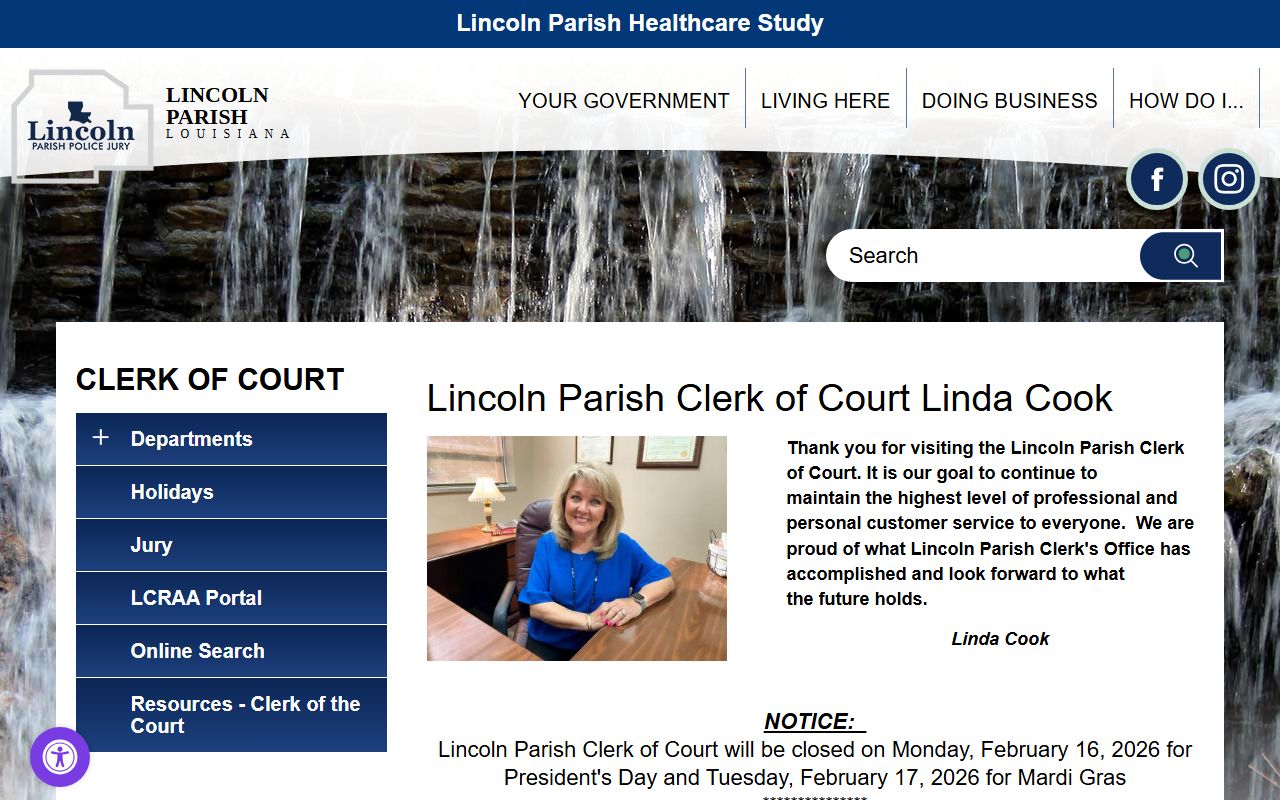 Lincoln Parish criminal history records clerk of court website