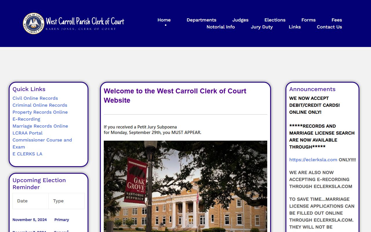 West Carroll Parish criminal history records clerk of court website