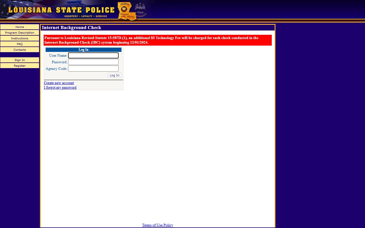 Louisiana Internet Background Check portal for authorized criminal history searches