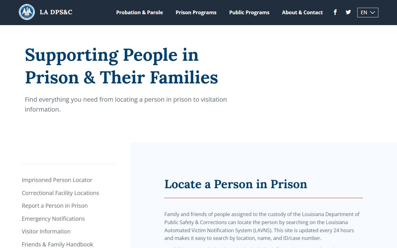 Louisiana Department of Corrections offender locator search tool